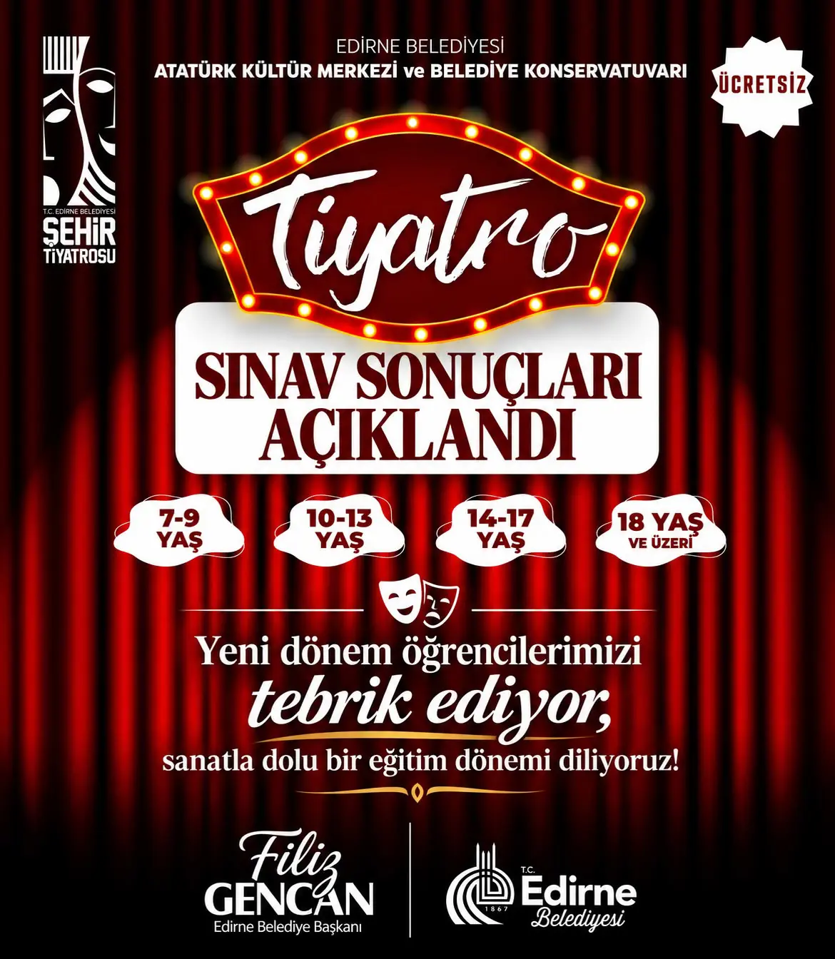 EDİRNE BELEDİYESİ ŞEHİR TİYATROSU’NDA SINAV SONUÇLARI AÇIKLANDI